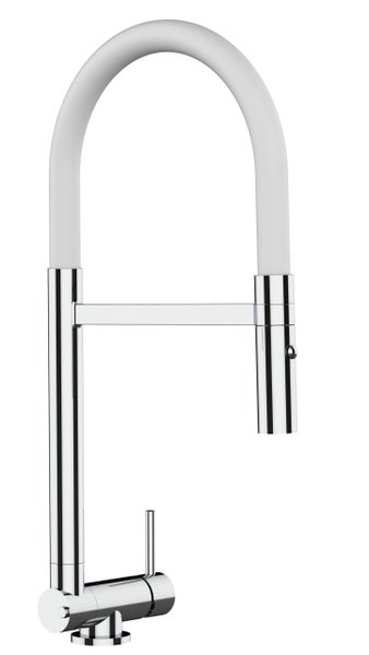 Wasserhahn Vorfenster Küchenarmatur, Umklappbar 4,5 CM, mit 360° schwenkbarem Auslauf, abnehmbare 2 strahl Handbrause, Verchromt / Weiß