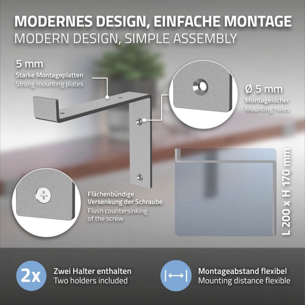 ML-Design 8 Stück Regalhalterung 20x4x14,5 cm, Grau, aus Metall, 8 Zoll Regalhalterungen, Industrielle Regalwinkel, Regalträger für Wandmontage, 90 Grad Wandhalterung, L-Form Wandregal, mit Schrauben