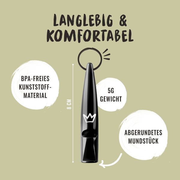 Pfeife aus BPA-freiem Kunststoff, 8 cm lang, 5 g leicht, mit abgerundetem Mundstück