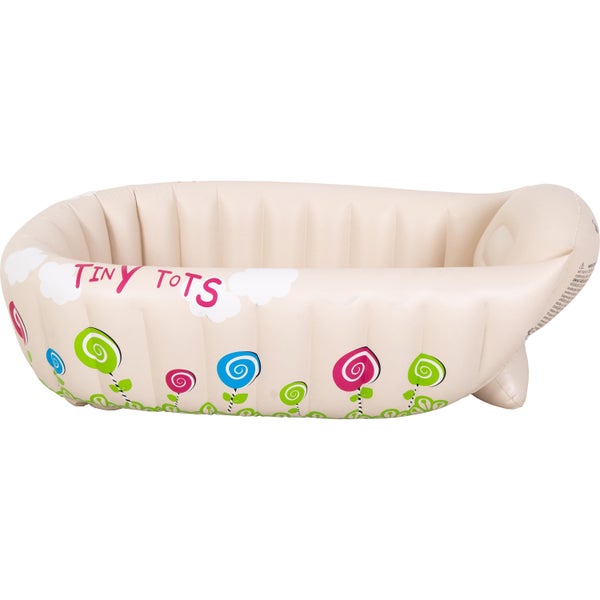 Aufblasbare Babybadewanne mit TiNY TOTS Schriftzug und bunten Blumenmotiven