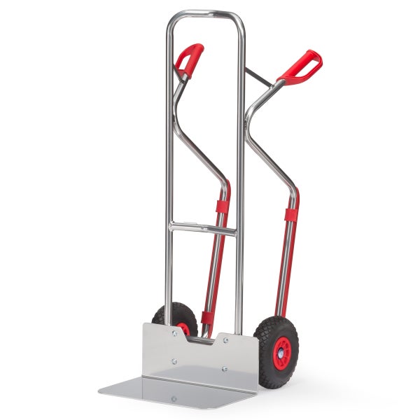 Sackkarre aus Metall mit zwei Rädern und rotem Griff