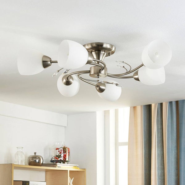 Lindby Deckenlampe Glas Metall nickel matt, Deckenstrahler 6x E14 max. 40W ohne Leuchtmittel Deckenleuchte Schlafzimmer Flur Wohnzimmerlampe