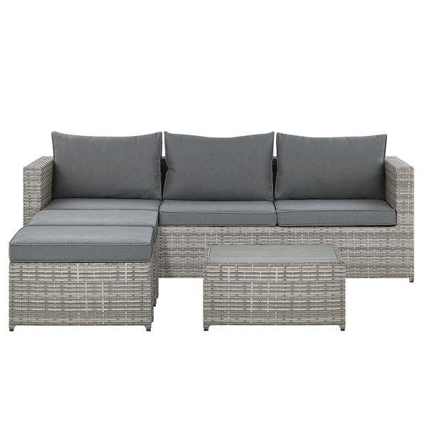 Garten Ecksofa mit Tisch 5-Sitzer SABBIA linksseitig modular Polyrattan Hellgrau