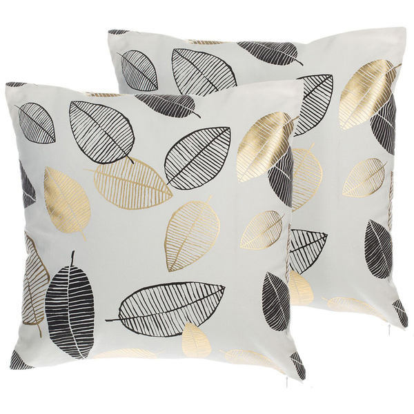 Dekokissen 2er Set LOTUS Baumwolle 45 x 45 cm Gold Weiß Schwarz Pflanzenmuster