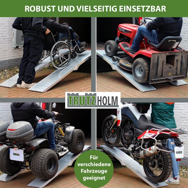 TRUTZHOLM 2 x Alu Auffahrrampen 205 cm 680 kg Tragkraft klappbar rutschhemmend gerillt Verladerampen