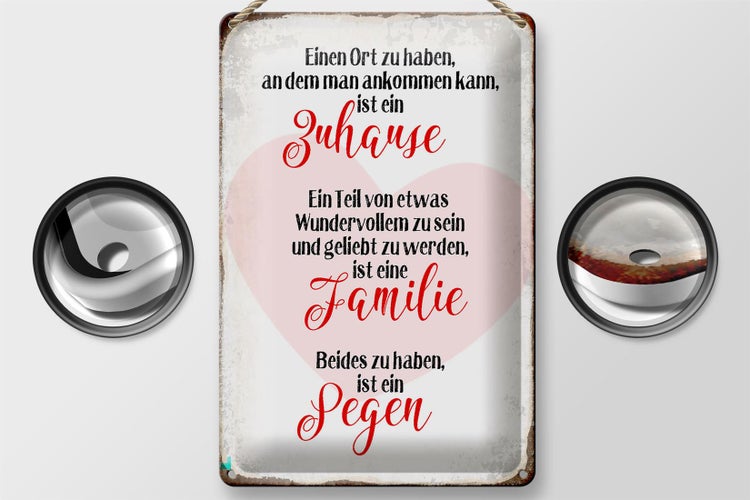 Blechschild Spruch 20x30cm Zuhause Familie Segen Herz