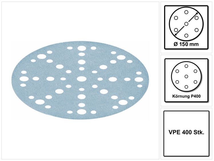 Festool STF D150/48 Schleifscheiben Granat P400 150 mm 400 Stk. ( 4x 575172 ) für RO 150, ES 150, ETS 150, ETS EC 150, LEX 150, WTS 150, HSK-D 150