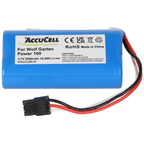 Akku kompoatibel für Wolf Garten Accu 60 Li-Ion Power, Wolf-Garten 7086-918 mit schwarzem 3-poligem Stecker, 1UR18650S-2, F734A1451, 7085061, 7085860