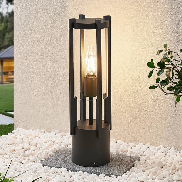 Lucande Außenleuchte Brienne (spritzwassergeschützt (Modern) in Schwarz aus Aluminium (1 flammig, E27) - Wegeleuchte Pollerleuchte Wegelampe Sockelleuchte