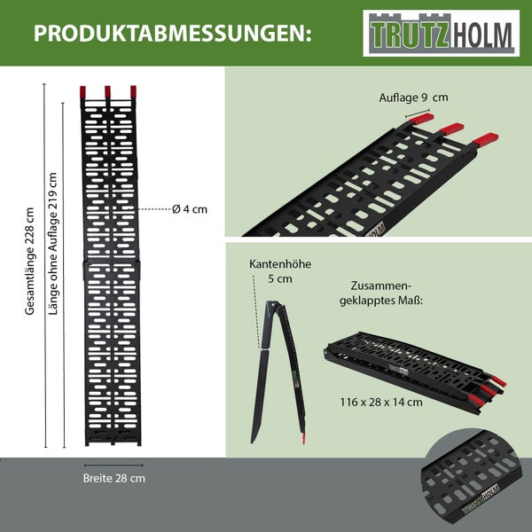 TRUTZHOLM 2 x Auffahrrampe klappbar 228 cm Traglast 680 kg Alu schwarz gelocht Rampen Motorradrampe