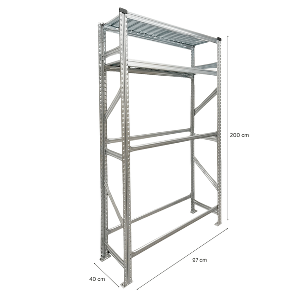 PROREGAL Reifenregal Proximo 200x90x40cm bis zu 8 Reifen auf 2 Ebenen + 2 Ablagen Verzinkt