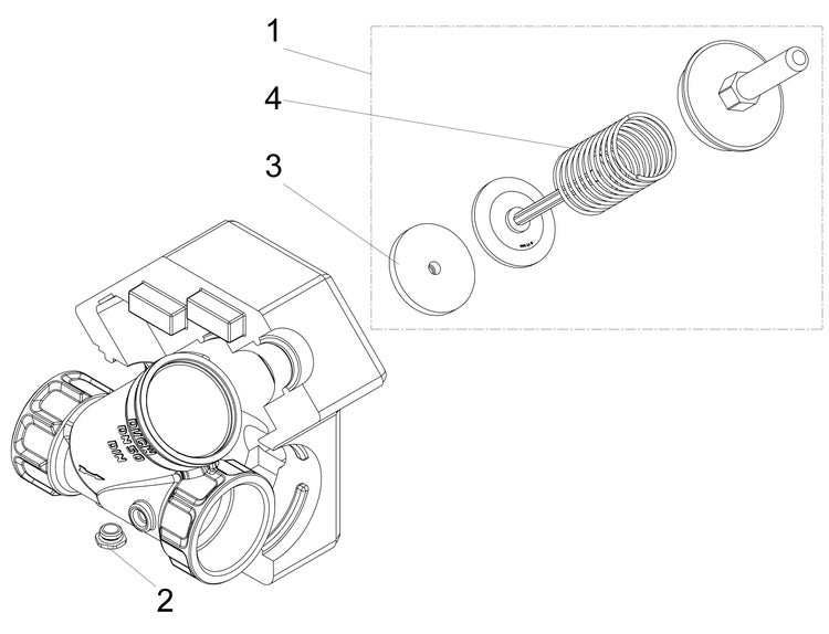 Technische Zeichnung für Ersatzteile eines Ventils DN 50 mit Darstellung von Feder und Dichtung.