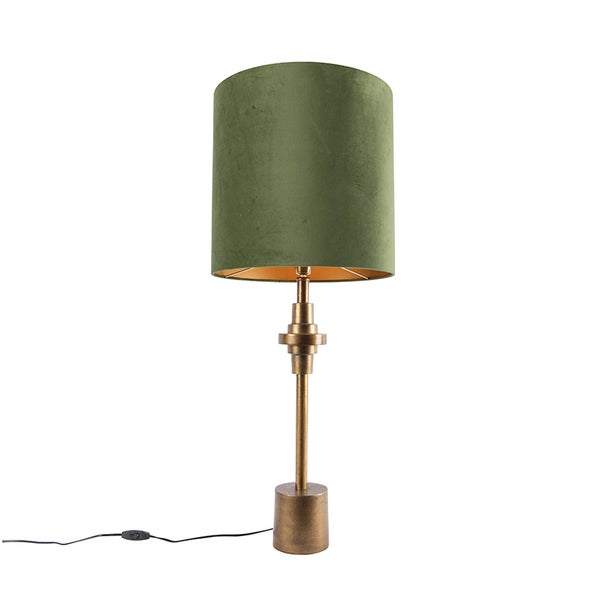Tischlampe Bronze Veloursschirm grün 40 cm - Diverso