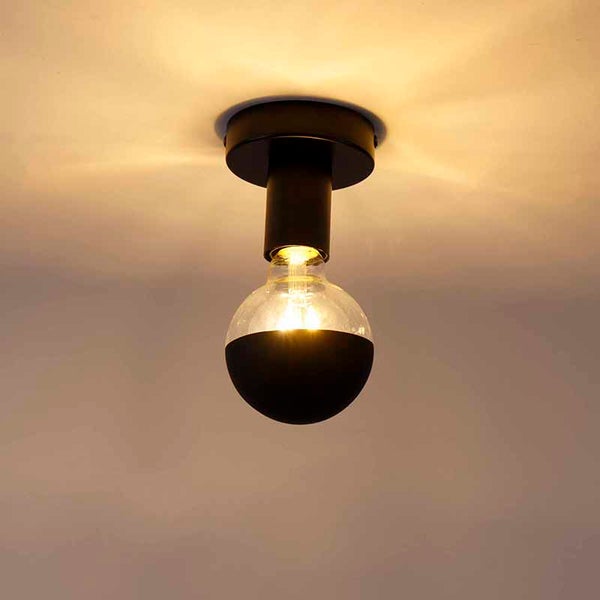 Schwarze Deckenleuchte mit durchsichtigem, rundem Lampenschirm