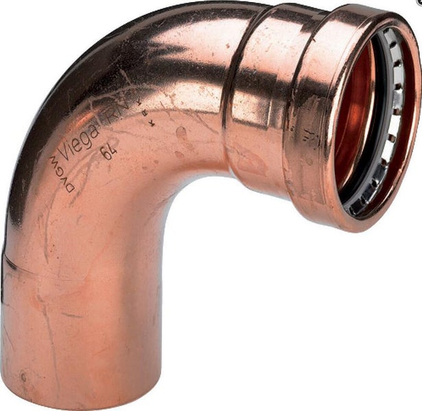 Viega Bogen 90 Grad aus Kupfer mit Pressanschluss für Rohrleitungen.