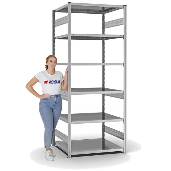 PROREGAL Fachbodenregal Stecksystem T-Profil Heavy-Duty Grundregal HxBxT 250 x 100 x 80 cm 6 Ebenen Fachlast 330 kg Beidseitig Nutzbar Verzinkt
