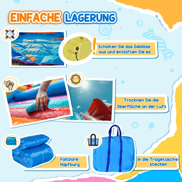 Outsunny Aufblasbare Hüpfburg mit Gebläse, Wasserspielcenter inkl. Sicherheitsnetz, Wasserrutsche, Spielburg Wasserpark für Kinder 3 bis 8 Jahre, 330 x 280 x 200cm