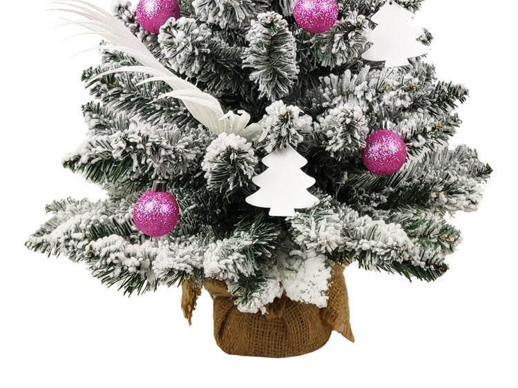 Geschmückter künstlicher Weihnachtsbaum ROSA VERLÄNGERUNG 60 cm mit LED-BELEUCHTUNG IM TOPF