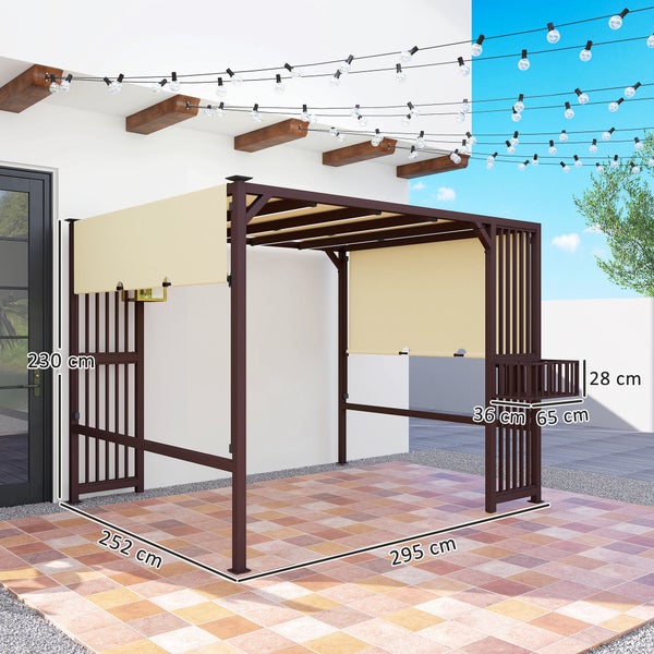 Outsunny Pergola Pavillon 3x2,5m UV 30+Stabil winterfest Sonnenschutz mit verstellbar Schiebedach Sichtschutz Pflanzgefäße freistehend Gartenpavillon Terrassenüberdachung für Garten Balkon Dunkelbraun