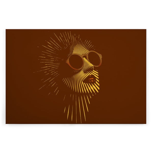 Wandbild mit grafischer Darstellung eines Frauenkopfes mit Sonnenbrille und strahlenförmigem Lichteffekt auf Leinwand