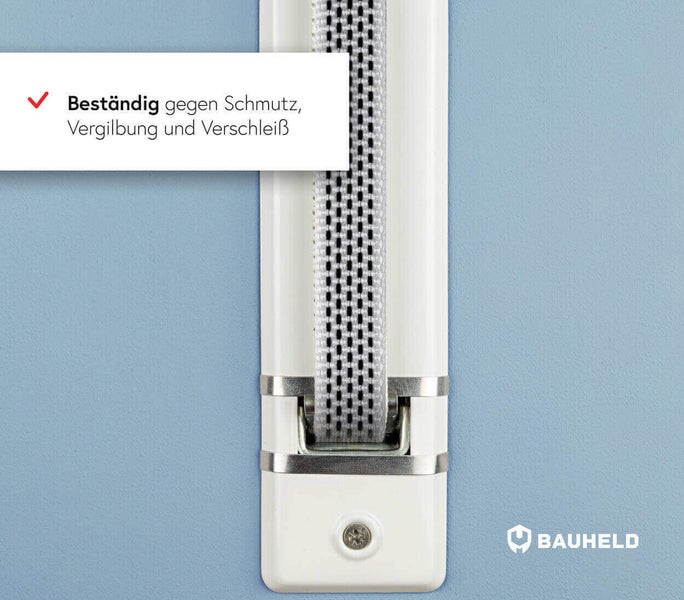 Nahaufnahme eines Rollladengurts; beständig gegen Schmutz, Vergilbung und Verschleiß