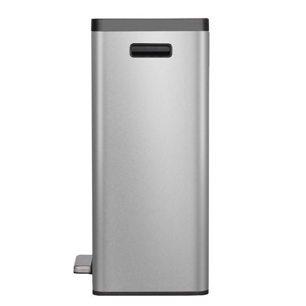 PROREGAL Rechteckiger Treteimer Aus Gebürstetem Edelstahl Mit Soft Close Deckel & Handlichen Kunststoffgriffen 30 Liter 64 x 29,5 x 36,5 cm Silber