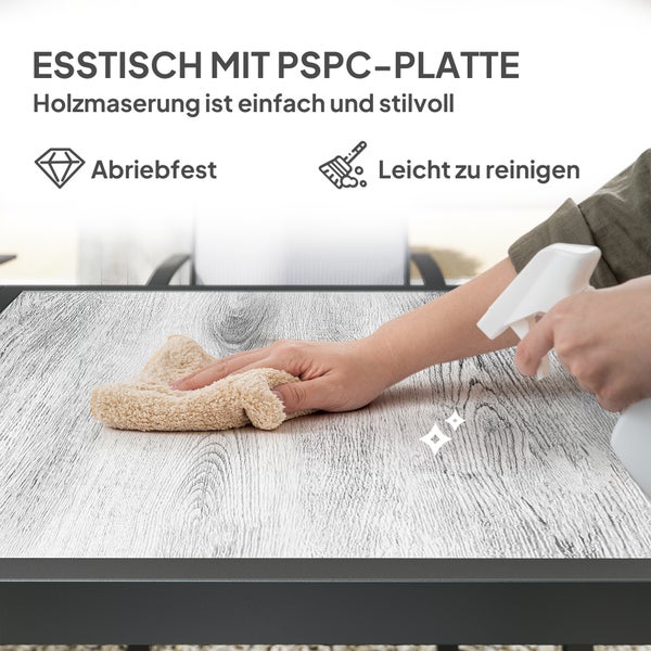 Outsunny Sitzgruppe 7 tlg. Essgruppe für 6 Personen Esstisch mit 6 Stapelbare Stühle, Esszimmergruppe Küchentisch-Set mit Stahlgestell Balkonmöbel Gartenmöbel für Terrasse, Balkon Grau