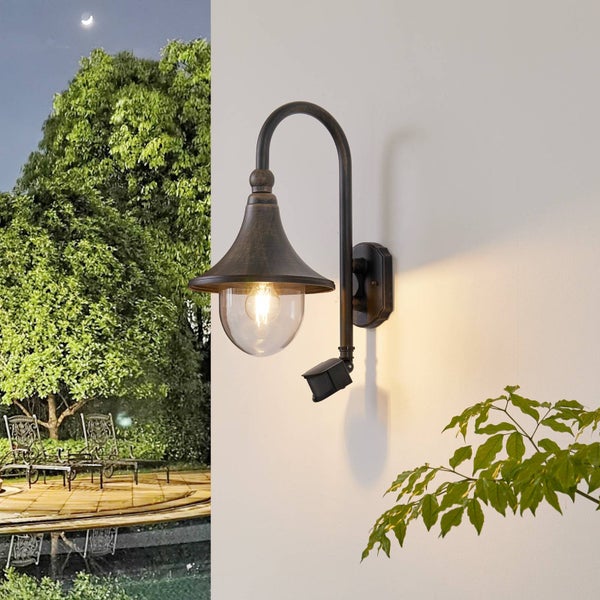 Lindby Wandlampe aussen mit Bewegungsmelder, Aussenwandleuchte Laterne IP44 Wandleuchte Finish rostbraun Außenbeleuchtung Wand für Hof Garten Terrasse Balkon Haus