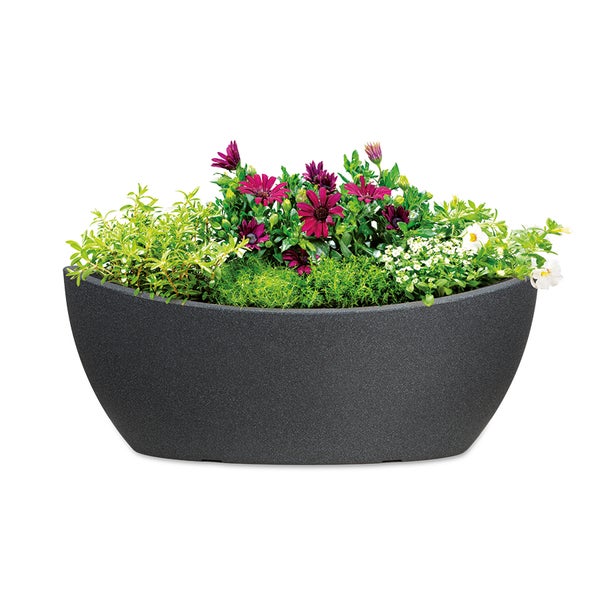 Scheurich Wave Globe Jardiniere 58, Pflanzschale/Blumentopf/Pflanzkübel, oval,  aus Kunststoff Farbe: Schwarz-Granit, 58 cm Breite, 24,1 cm Tiefe, 23 cm hoch, 15 l Vol.
