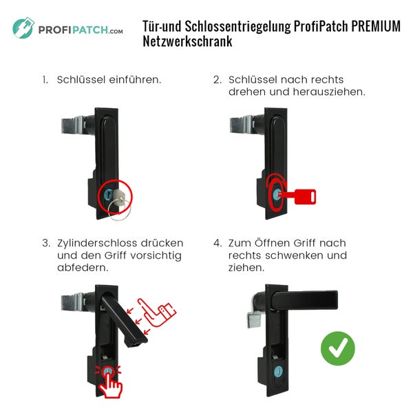 Anleitung zur Tür- und Schlossentriegelung für ProfiPatch PREMIUM Netzwerkschrank