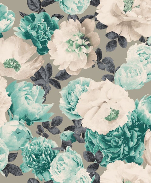 Runder Teppich mit floralem Muster auf einer Terrasse