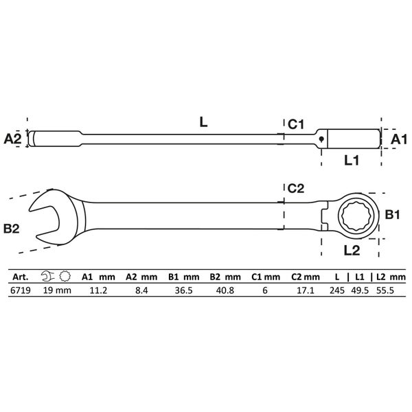 BGS Ratschenring-Maulschlüssel abwinkelbar SW 19 mm - 6719