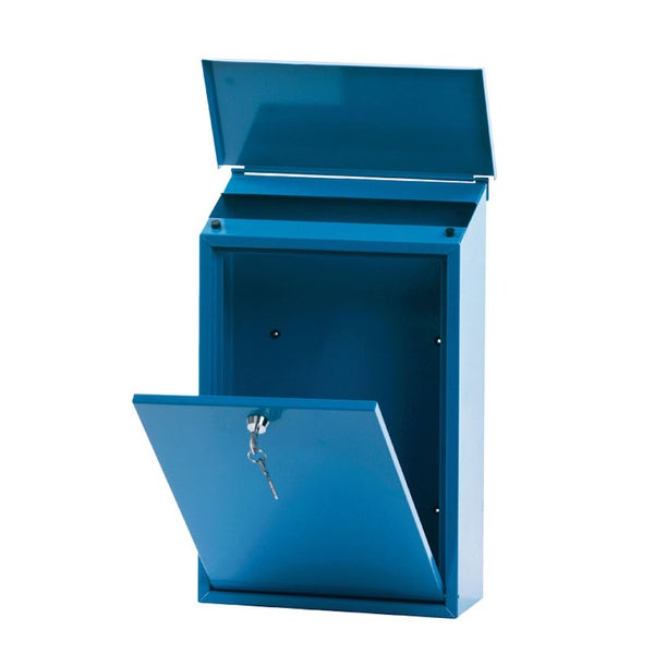 PROREGAL Wandbriefkasten Toledon Mit Schrägdach & Zylinderschloß HxBxT 40 x 27 x 12 cm Einwurföffnung 25 x 4 cm Blau