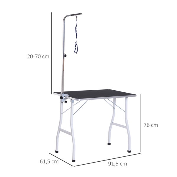 PawHut Haustier Trimmtisch, L91,5 x B61,5 x H76 cm, Gummi, Stahl, Schwarz