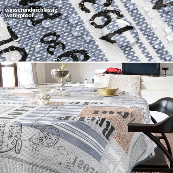 Wasserundurchlässige Tischdecke mit Muster auf einem Esstisch