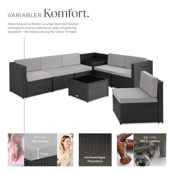 Rattan Lounge tectake Verona mit Sicherheitsglasplatte für 6 Personen schwarz