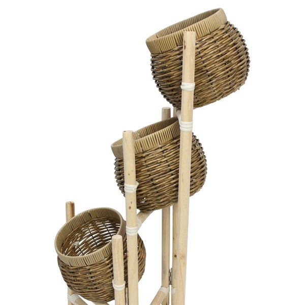 FRANK FLECHTWAREN | Korbständer Polyrattan, zusammengeklappt 34 x 96,5 cm, Ø 22,5 x 22 cm, KUNSTSTOFF, PINIE, METALL,