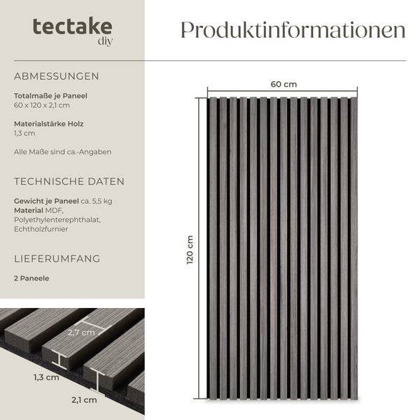 Akustikpaneele tectake Sonic Wall je 60 x 120 x 2,1 cm, Größe flexibel anpassbar Holzoptik in Eiche hellgrau Eiche hellgrau