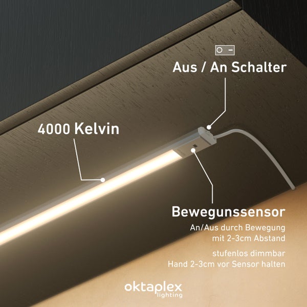 Riva LED Unterbauleuchte dimmbar mit Sensor 90cm neutralweiß 4000K silber Küchen Unterschranklampe Aluminium LED Lichtleiste