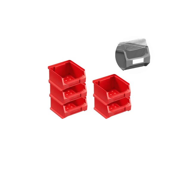 PROREGAL SparSet 5 x Rote Sichtlagerbox 1.0 Mit Abdeckung HxBxT 6 x 10 x 10 cm 0,4 Liter Sichtlagerbehälter Sichtlagerkasten