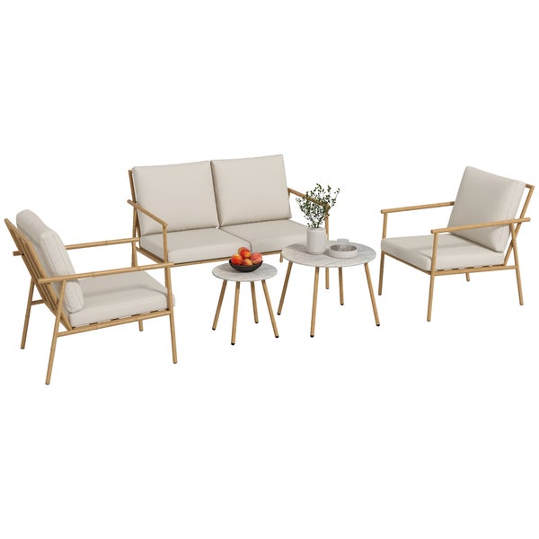 Outsunny 5-tlg. Gartenmöbel-Set, 122L x 78B x 83H cm, Stahl, Polyester, weiß