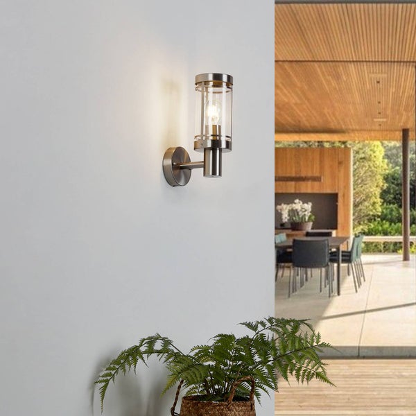 Lindby Edelstahl Wandlampe aussen, IP44 Wandleuchte silber Außenbeleuchtung Wand Hof Garten Terrasse Balkon Aussenleuchte