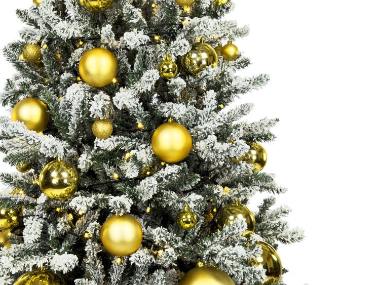 Geschmückter künstlicher Weihnachtsbaum mit 85 Ornamenten GOLDEN CHRISTMAS 240 cm Baum mit Ständer und Weihnachtsornamenten