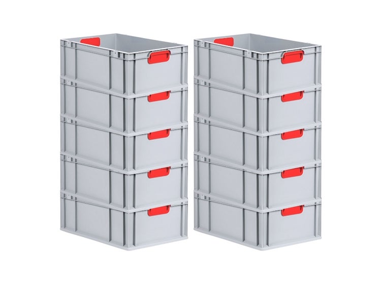 PROREGAL Spar Set 10x Eurobox Nextgen Color HxBxT 22 x 40 x 60 cm 44 Liter Griffe Rot Geschlossen Verstärkter Boden Eurobehälter Transportbox