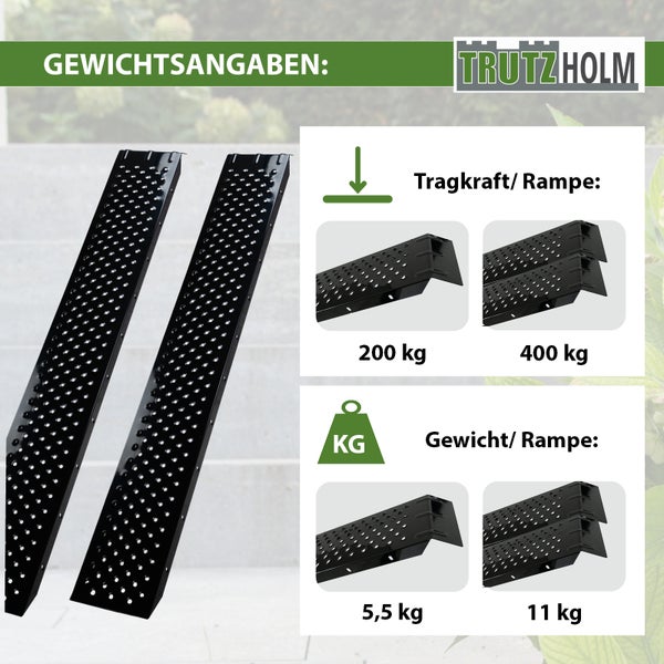 TRUTZHOLM Auffahrrampen 160 cm 400 kg Stahl schwarz gebördelt Verladerampe Quads Rasenmäher
