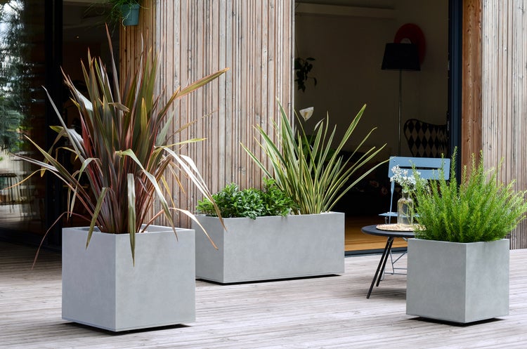 Ondis24 Pflanzkübel Basalt 50 Blumentopf doppelwandig grau, Pflanzgefäß