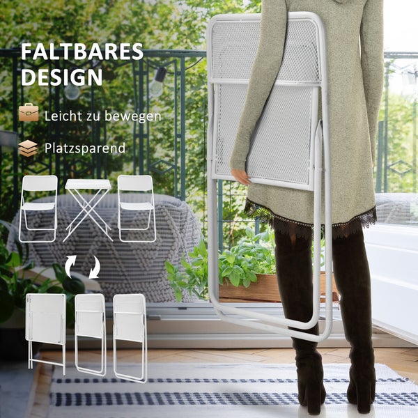 Outsunny  3-teiliges Gartenmöbel-Set, Bistro-Set, 55L x 55B x 71H cm, Metall, Weiß