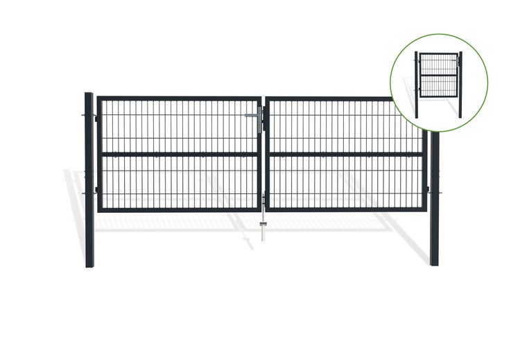 Doppelflügeltor aus Metall mit Gitterstruktur