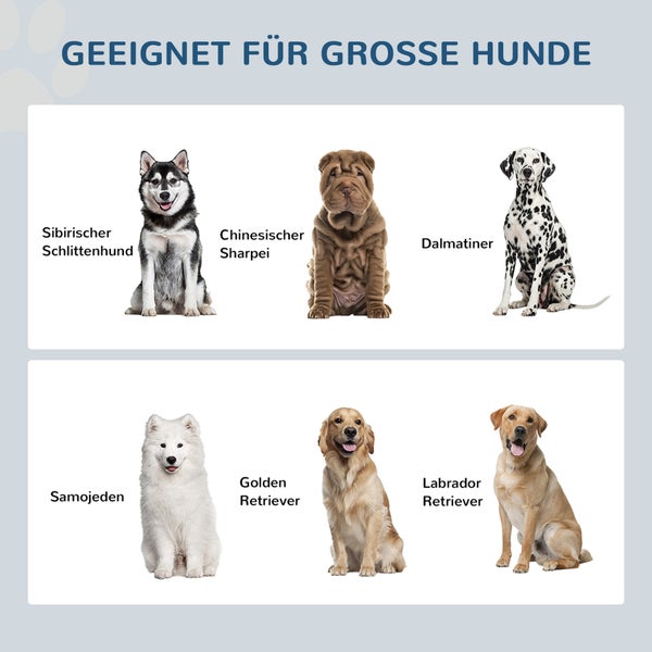 Geeignet für große Hunde: Sibirischer Schlittenhund, Chinesischer Sharpei, Dalmatiner, Samojeden, Golden Retriever und Labrador Retriever.