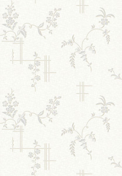 Borastapeter Tapete Blumen Weiß und Grau - 53 cm x 10.05 m - 660087